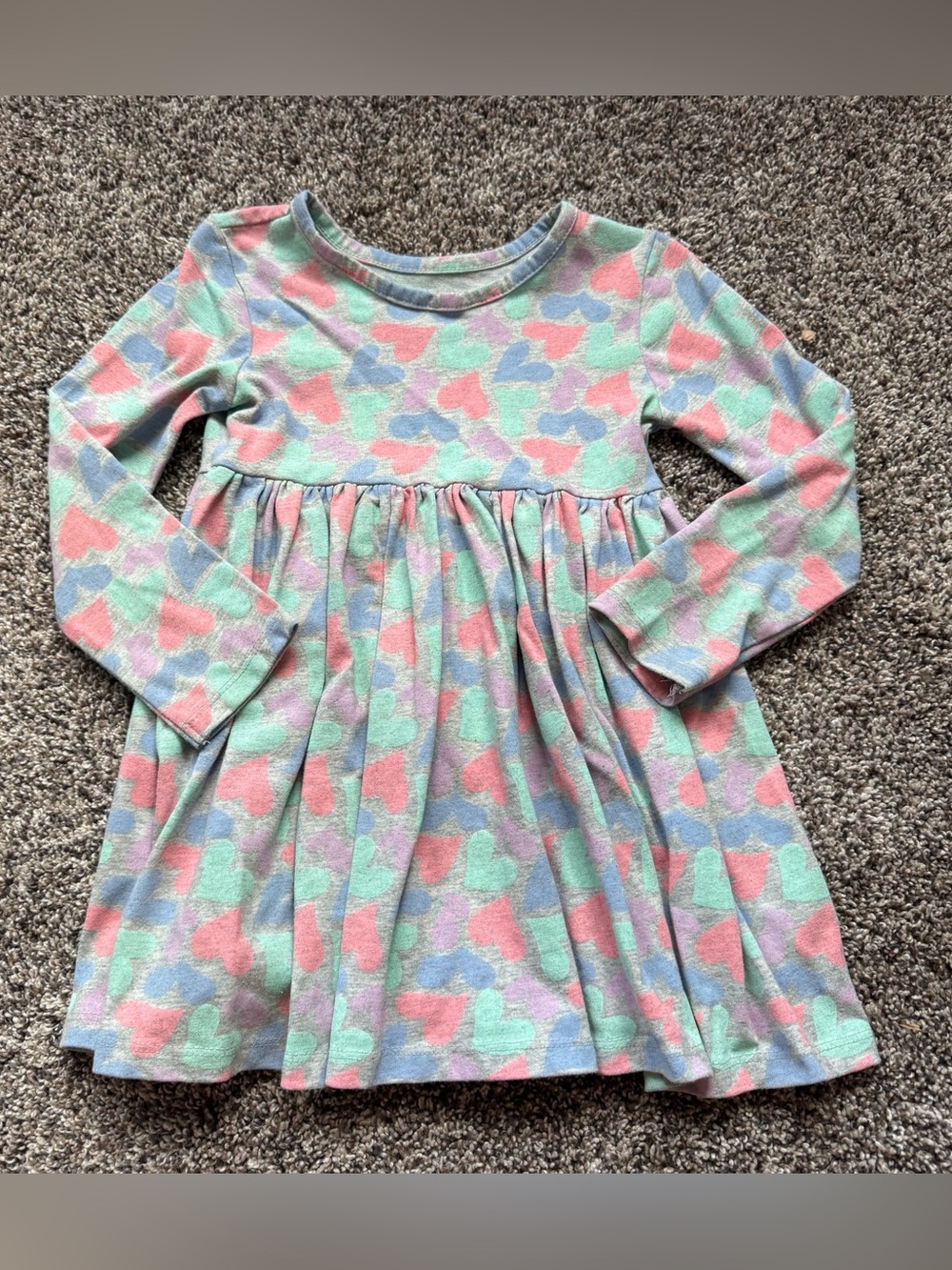 Long Sleeve Heart Print Dress for Girls Pink & Mint
